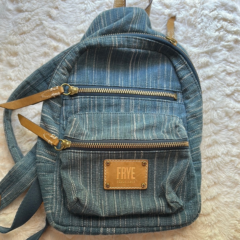 Frye Blue and Gold Small Backpack Denim Style
